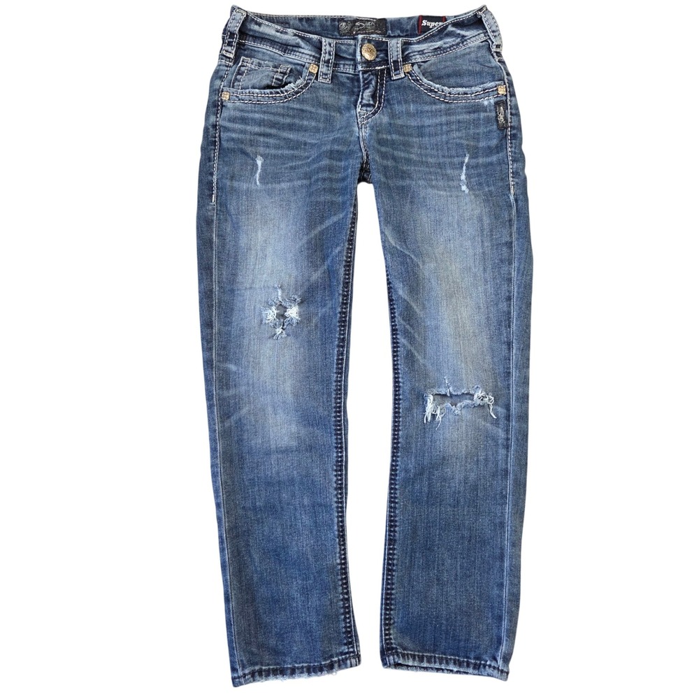 Silver Jeans Co Aiko Mid Capri Distressed Denim Jeans 25 L43812SP1257 Western